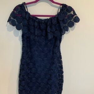 Trina Turk Navy Lace Off The Shoulder Dress